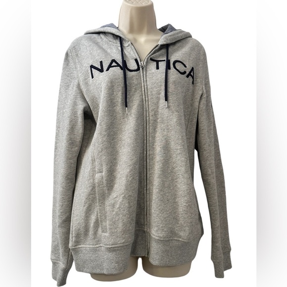 Nautica Women’s Full Zip Hoodie Cotton Gray, Size Logo Front Size Medium - Picture 1 of 12